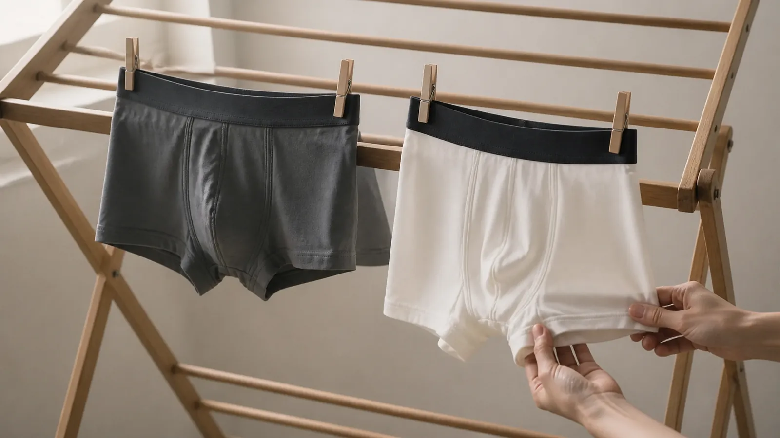 形を整えて干した男性下着